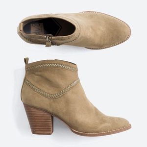 Olive Green Suede Heeled Bootie, NWOT